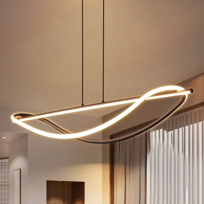Rennnsan Elvoneth 39"W Linear Aluminum Modern LED Dimmable Kitchen Island Pendant in Black