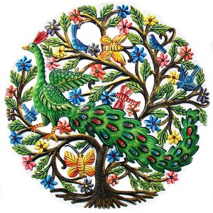Slickblue Painted Peacock in Tree Metal Wall Art, 24” Handcrafted Steel Decor for Indoor/Outdoor Display - 1 of 4