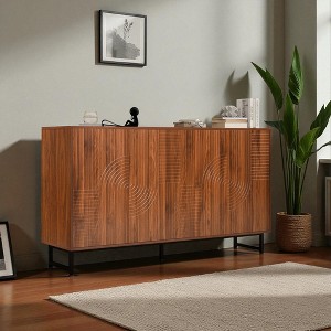 Mshliw Mid-Century Walnut Sideboard Buffet Cabinet with Geometric Carved Doors & Metal Legs, 59" Credenza for Living Room & Dining Room - 1 of 4