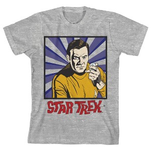 Star Trek Original Series Admiral Kirk Pop Art Boy's Atheltic Heather T-shirt - 1 of 3