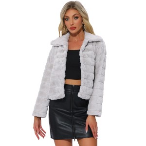 INSPIRE CHIC Women's Collar Warm Winter Outwear Cropped Faux Fur Fluffy Coat - 1 of 4
