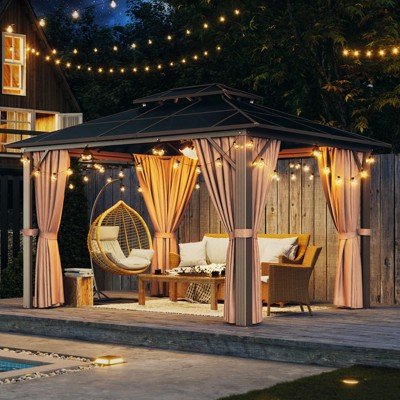 Aoxun 10'x12' Aluminum Frame Hardtop Gazebo, Outdoor Polycarbonate Double Roof for Gardens, Patios, Lawns