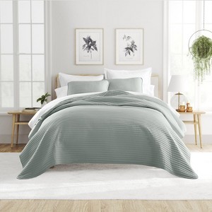 FIONECA Ultra Soft Microfiber Polyester Blend Striped Quilted All Season Quilt Set with Matching Pillow Shams Versatile Decor Friendly White - 1 of 4