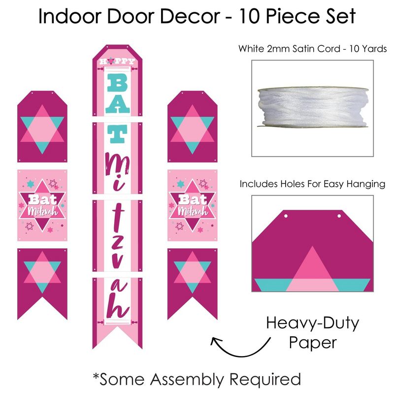 Big Dot of Happiness Pink Bat Mitzvah - Hanging Vertical Paper Door Banners - Girl Party Wall Decoration Kit - Indoor Door Decor, 5 of 8