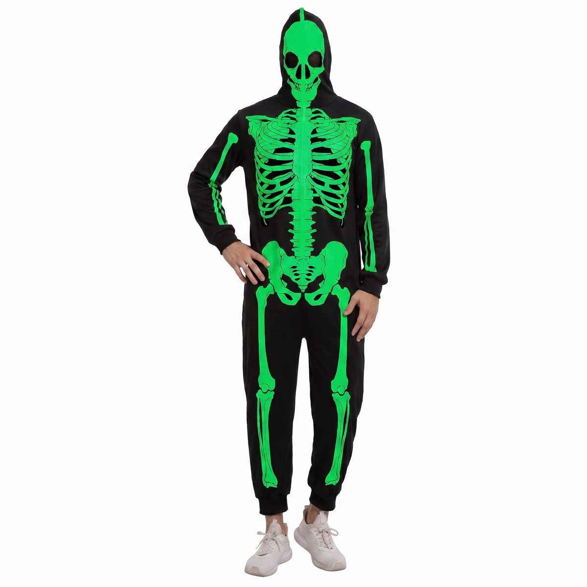Joyfy Halloween Skeleton Pajama Glow-in-the-Dark Skeleton Costume Jumpsuit Adult Women for Halloween Cosplay Party - thumbnail 4
