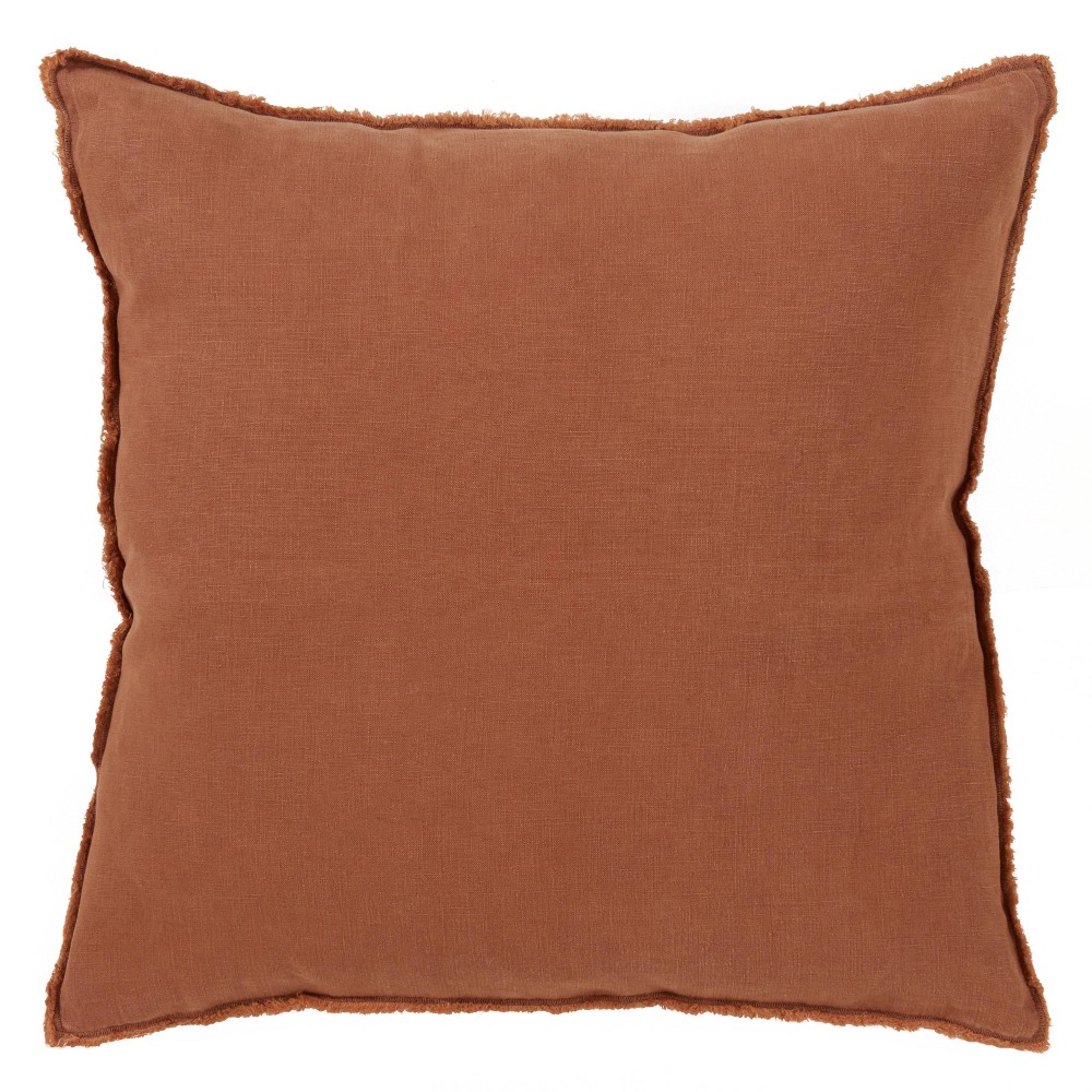 Photos - Pillow 20"x20" Oversize Fringed Design Linen Square Throw  Terracotta - Sar