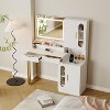 Modern Fluted Vanity Table - Mirror with 3 Color Lights, Drawers, Cabinets, Charging Station, Spacious Storage for Bedroom - 4 of 4