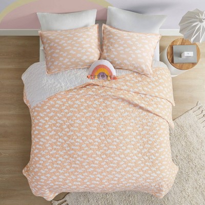Full/Queen Reversible Cotton Quilt Set with Sunshine and Cloud Print