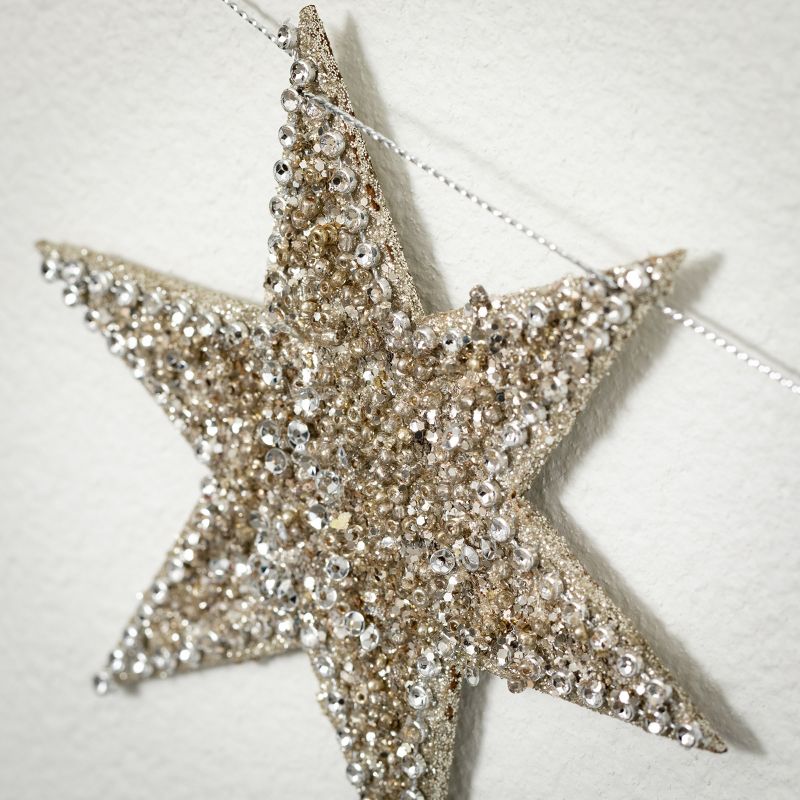 5'L Sullivans Silver Glitter Star Garland, Silver Christmas Garland, 2 of 5