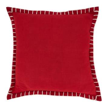 20"x20" Oversize Minimalist Chic Chunky Whip Stitch Down Filled Square Throw Pillow Red - Saro Lifestyle