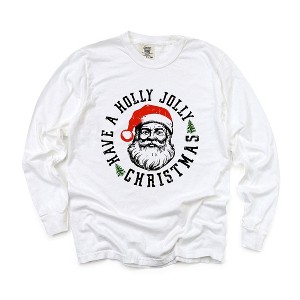 Simply Sage Market Women's Holly Jolly Santa Long Sleeve Garment Dyed Tee - 1 of 3