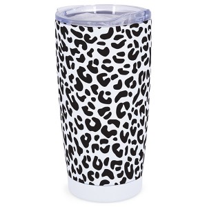 Elanze Designs 20 oz Stainless Steel On the Go Insulated Travel Tumbler With Push Top Lid, Black Cheetah Leopard Print White - 1 of 4