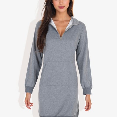 Anna-Kaci Women's Cuffed Solid Kangaroo Pocket Zipper Mini Dress