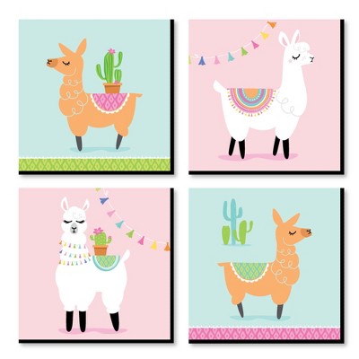 Big Dot of Happiness Whole Llama Fun - Kids Room, Nursery Decor and Home Decor - 11 x 11 inches Nursery Wall Art - Set of 4 Prints for baby's room