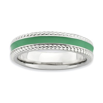 Black Bow Jewelry 4.5mm Sterling Silver Green Enamel Stackable Rope Edged Band