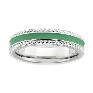 Black Bow Jewelry 4.5mm Sterling Silver Green Enamel Stackable Rope Edged Band - 1 of 4