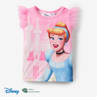 Disney Princess Ariel Cinderella Toddler Girl  Character Print with Ruffled Sleeve Top T-shirts Tee