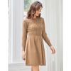 Women Long Sleeve Knitted Crewneck High Waist A-Line Cute Mini Sweater Dress - 4 of 4