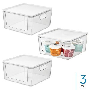 iDesign Stackable Open-Front Bins with Lid, Set of 3, Clear/White - 1 of 4