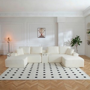 GDFStudio Luvina 150'' 4-Seater Corduroy Upholstered Sectional Sofa with Cup Holders and USB Ports - 1 of 4