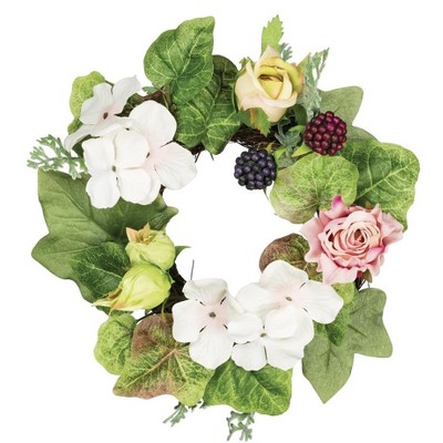 Sullivans Artificial Rose Hydrangea Mini Wreath 10"H Green