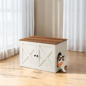 Heather Greige Cat Litter Box Enclosure. Doubles as indoor cat house & end table. Hidden design, sized 27.6 x 19.7 x 19.7 inches. - 1 of 4