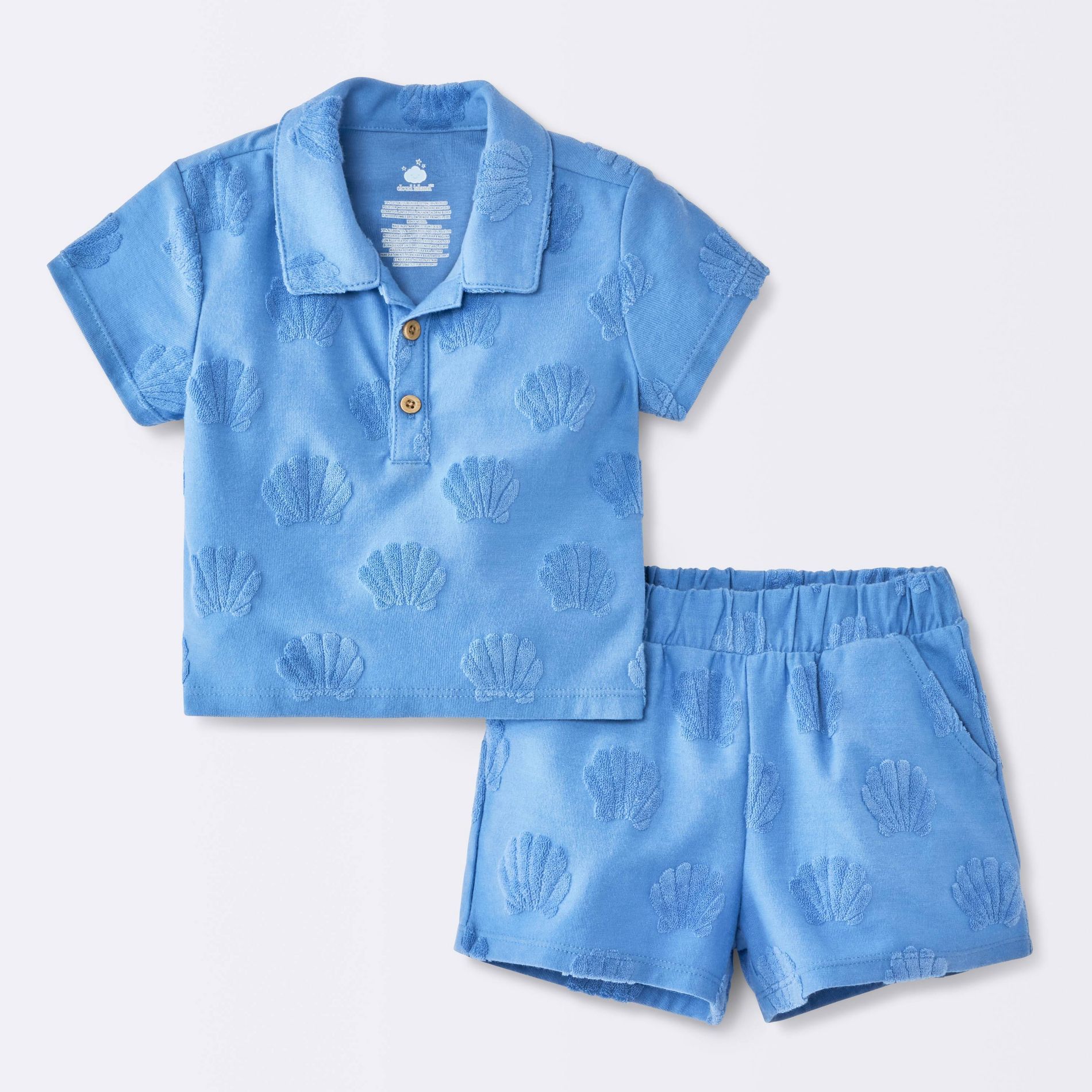 Baby Boys' Sea Shell Button-Down T-Shirt and Terry Shorts Set - Cloud Island™ Blue