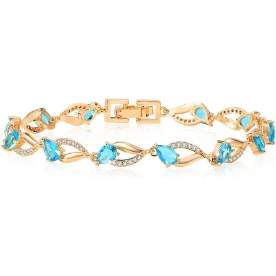 Eternity Bracelet Blue Cubic Zirconia, Sapphire Bracelet, 18K Gold Plated Hypoallergenic Bracelets -7.48inch/190mm