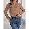 Womens Tops Casual Pleated V Neck Puff Long Sleeve T Shirts Loose Tunic Business Blouse - 2 of 4
