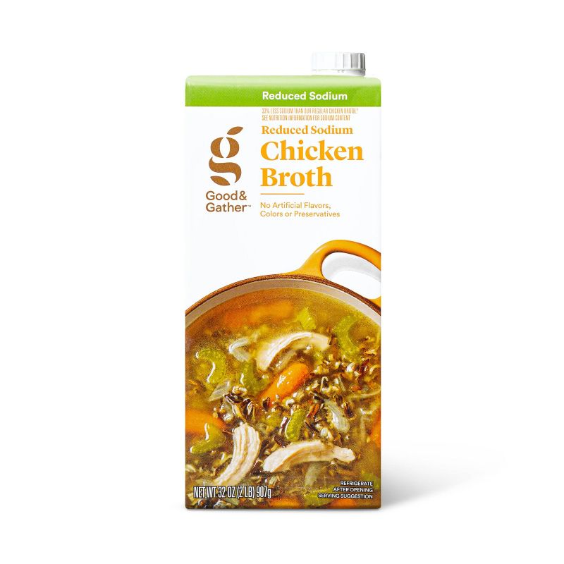 Reduced Sodium Chicken Broth - 32oz - Good &#38; Gather&#8482;, 1 of 7