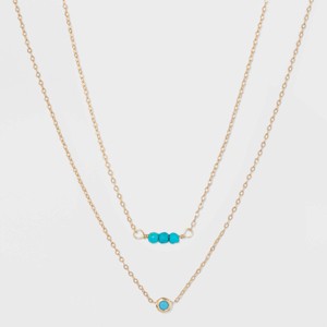 Silver Plated Lab Created Turquoise & Turquoise Crystal Duo Necklace - A New Day Gold, Women