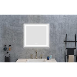 PAGED LED Bathroom Mirror with Front and Backlight, Wall Mounted Vanity Mirror with Aluminum Frame, Anti-Fog, Memory, 3 Colors - 1 of 4