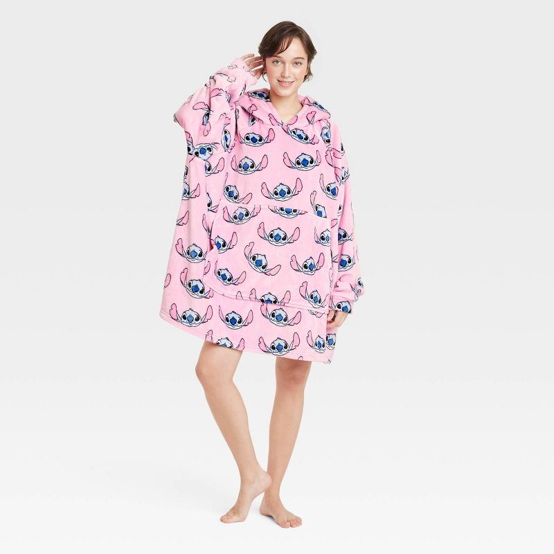 Women&#39;s Disney X Skinnydip Stitch Graphic Hooded Blanket - Cherry Pink, 1 of 4