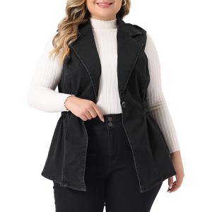 Agnes Orinda Women's Plus Size Fashion Sleeveless Elastic Waist Button Denim Vests - 1 of 4