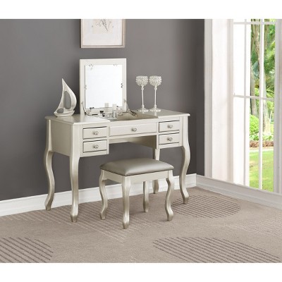Vynxaria Classic 1pc Vanity Set with Stool - White Finish, Open-Up Mirror & Unique Legs