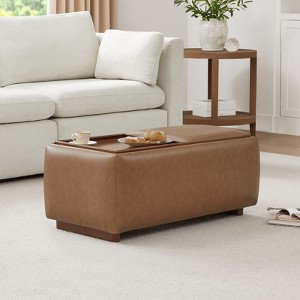 Spruce&Spring Storage Ottoman Bench Rectangle Footrest, Saddle Brown-Faux leather - 1 of 4