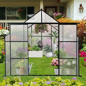 NicBex 8X6 FT Double Door Polycarbonate Greenhouse with Raised Base and Anchor Aluminum Heavy Duty Walk-in Greenhouses for Outdoor Backyard, Black - 1 of 4