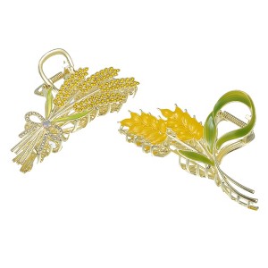 Unique Bargains Women's Flower Metal Hair Claw Clip Yellow 2 Pcs - 1 of 4