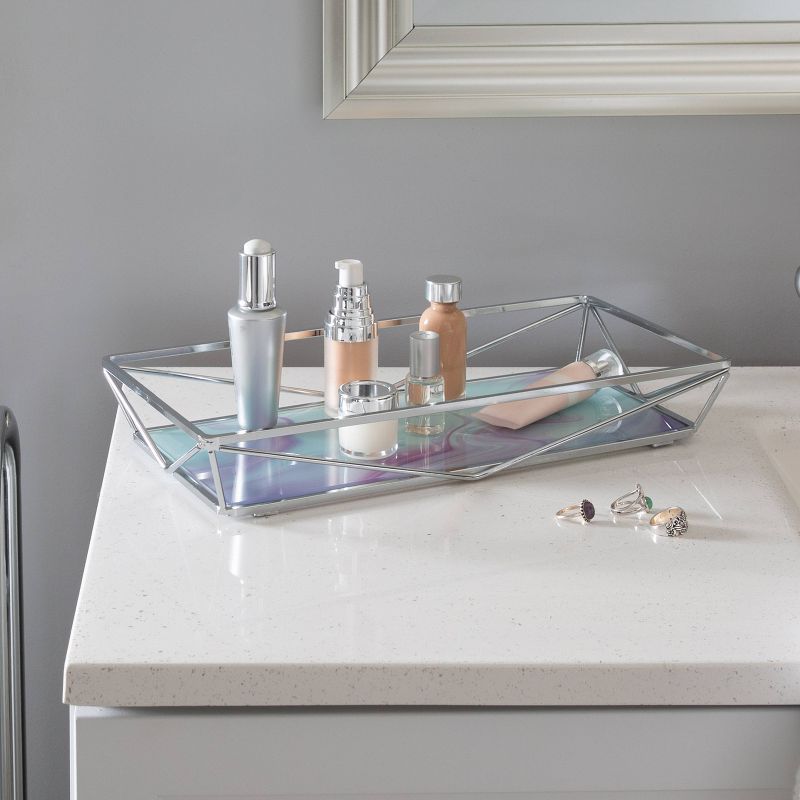 Geometric Tempered Glass Vanity Tank Tray Marble Metallic/Chrome - Home Details, 5 of 6