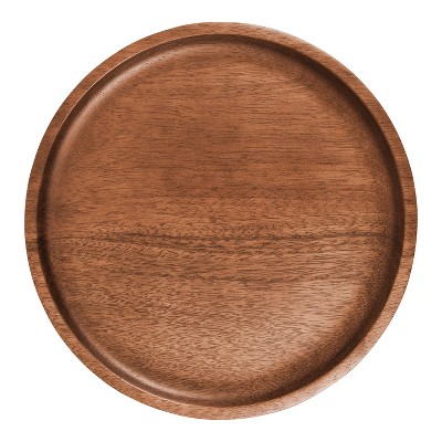 Walnut Brown and Antique Brass Round Wood and Metal Drink Table