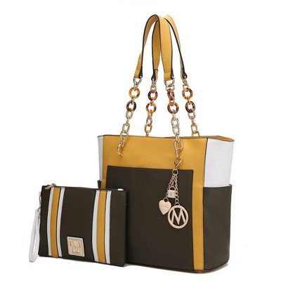 MKF Collection Rochelle Vegan Color Block Vegan Leather Women’s Tote Bag with Wristlet by Mia K