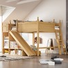 TIRAMISUBEST Full/Queen Size Kids Loft Bed with Slide & Castle Designed Guardrail, Storage Bed Frame with L-Shaped Bookcase - 3 of 4