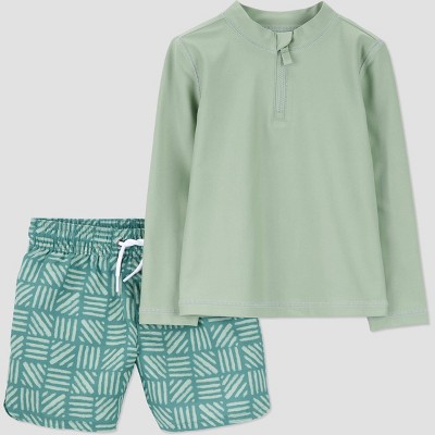 Carter's Just One You® Toddler Boys' Long Sleeve Solid Rash Guard and Trunk Set - Green