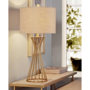 Mcpartland Table Lamp Champagne Gold - StyleCraft: Contemporary Metal Body, Beige Linen Shade, UL Listed - 1 of 4