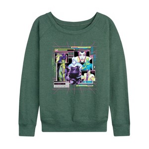 Women's - Disney - Villians Group Vapor Wave Lightweight French Terry Wide Neck Long Sleeve Shirt - 1 of 4