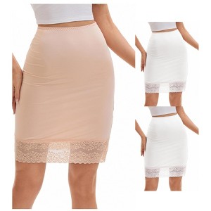 INSPIRE CHIC 3 Packs Women's Lace Trim Anti-Static Slip Knee Length Half Slips Lightweight Underskirt - 1 of 4