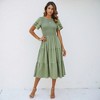 Knit & Lounge Women’s Smocked Bodice Tiered Midi Dress with Short Ruffled Sleeves Eyelet Detail Flowy Skirt - 3 of 4