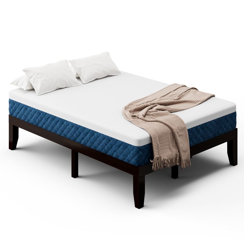 Costway Full Size Wood Bed Frame & 10'' Foam Mattress Set CertiPUR-US Certified Natural/Espresso, 1 of 10
