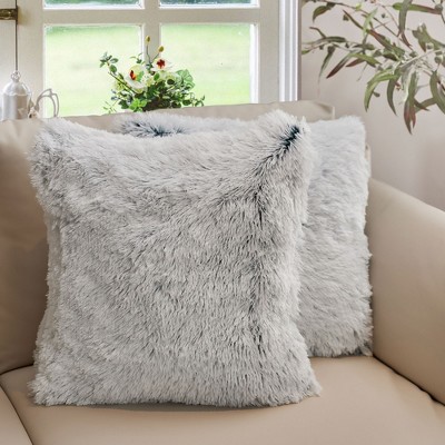 Cheer Collection Super Soft Shaggy Long Hair Throw Pillows Set of 2 - Blue Ombre (26" x 26")