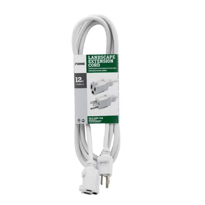 Prime Outdoor 12 ft. L White Extension Cord 16/3 SJTW, 1 of 2